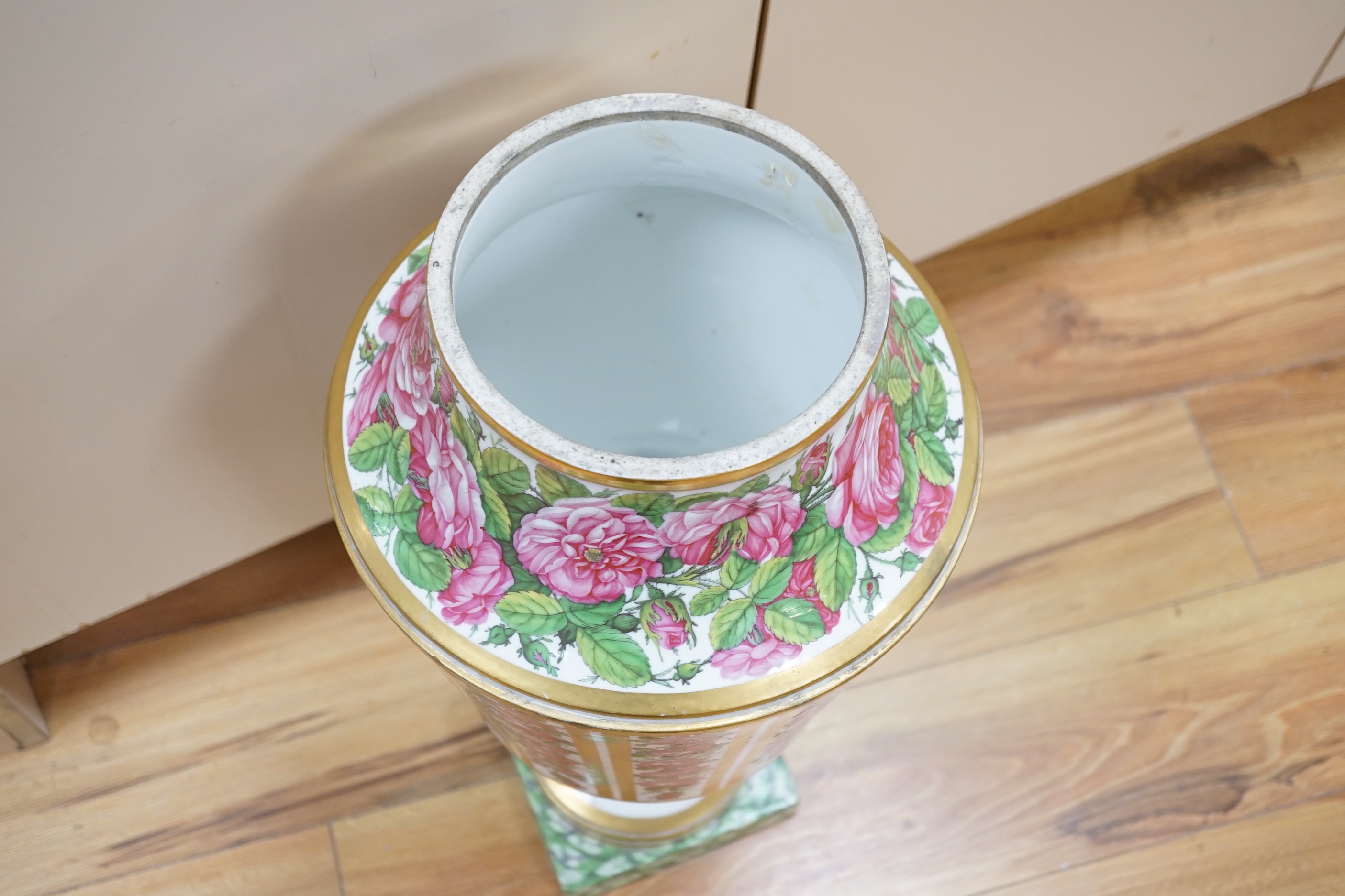 An impressive 19th century Paris porcelain vase and cover gilt and floral decoration 75cm high